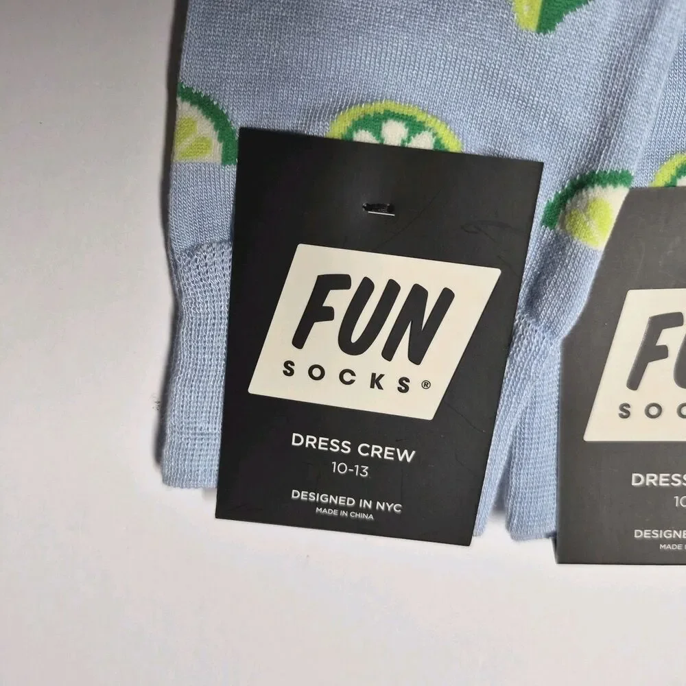 NWT Lot 6 Fun Socks Mens Blue Lime Citrus Patterned Novelty Dress Crew 10-13